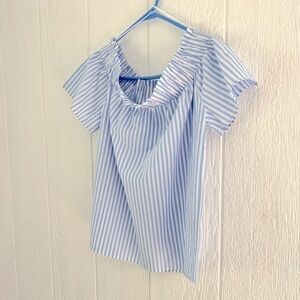 H&M blue and white striped poplin top with elastic neckline size 2.